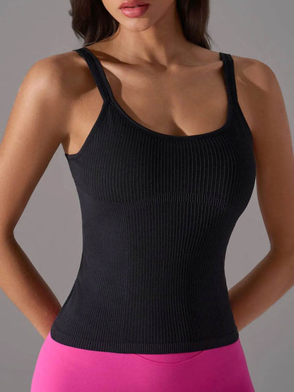 Scoop Neck Active Tank with Detachable Chest Pads - Velveta Studio