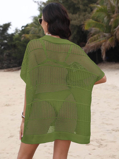 Hollow Out Collared Neck Cover-Up - Velveta Studio