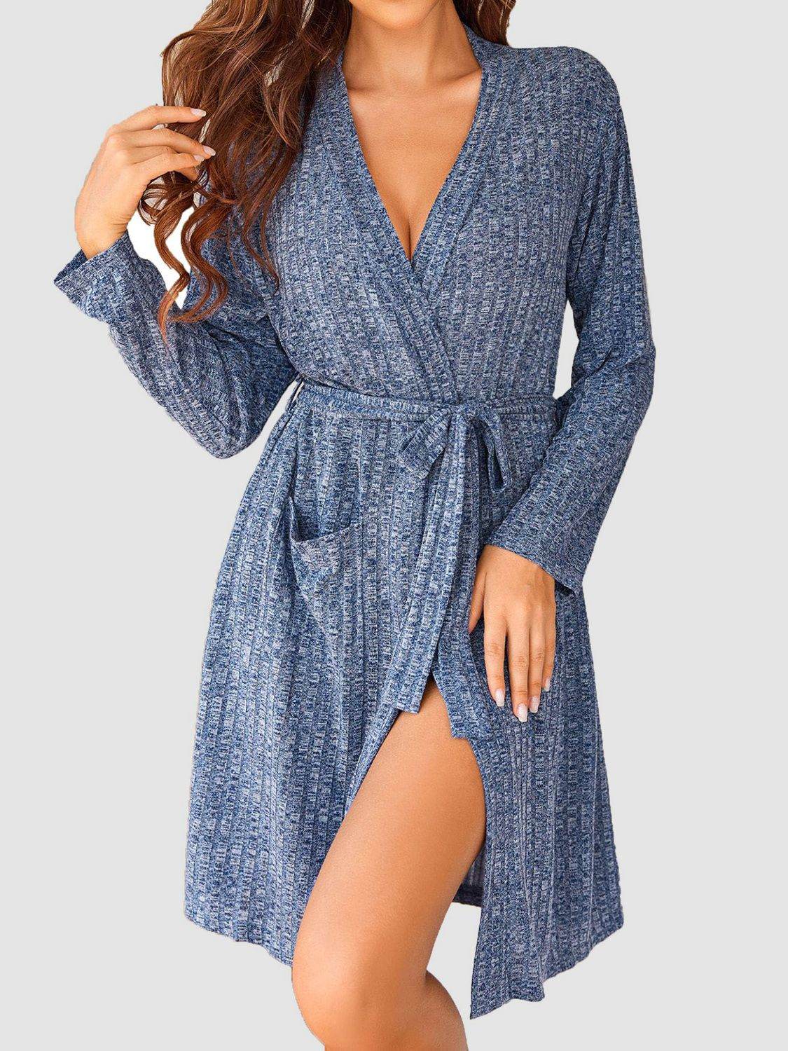 Tied Solid Lounge Nightgown with Pockets - Velveta Studio