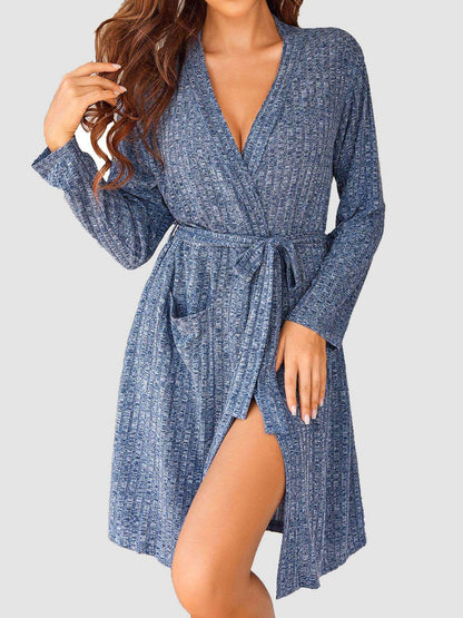Tied Solid Lounge Nightgown with Pockets - Velveta Studio