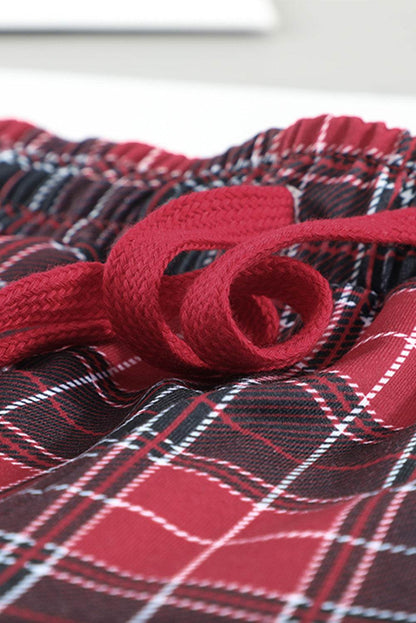 Round Neck Top and Drawstring Plaid Pants Lounge Set - Velveta Studio