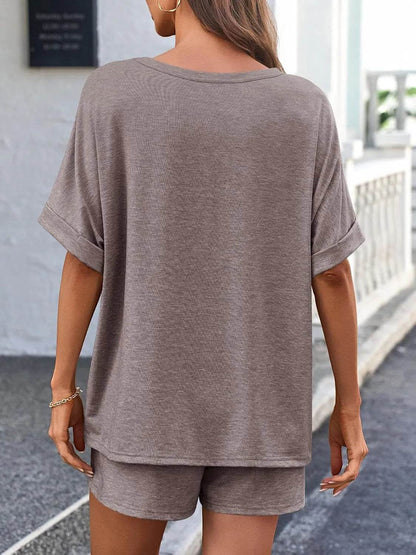 Round Neck Short Sleeve Top and Shorts Set - Velveta Studio