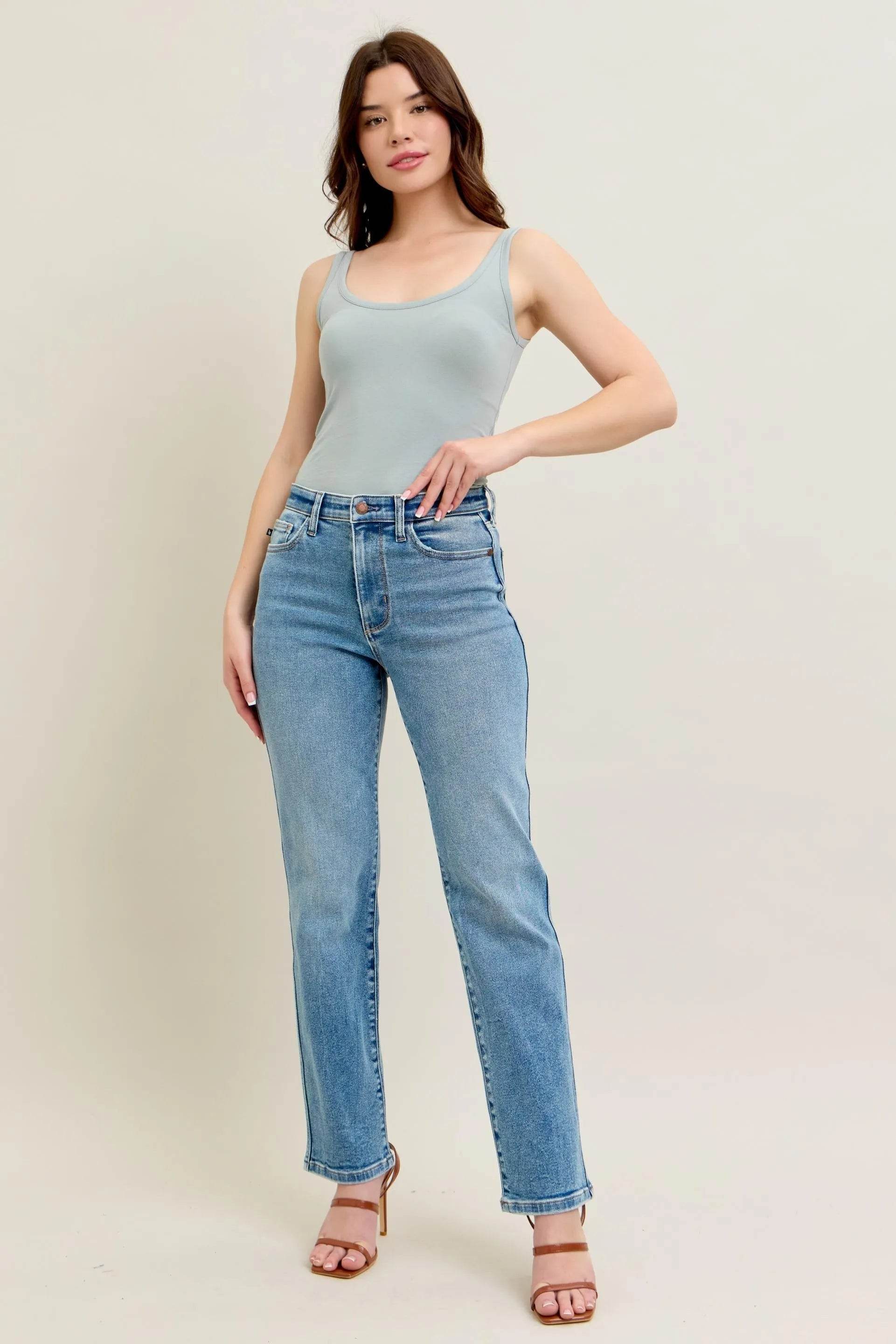 Full Size Hw Vintage Straight Jeans Plus Size - Velveta Studio