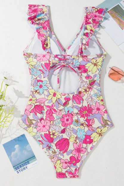 Floral Ruffle Trim Tummy Control One Piece Swimsuit - Velveta Studio