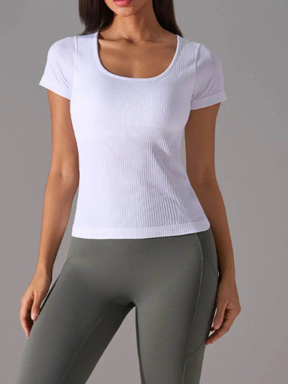 Square Neck Active T-Shirt with Detachable Chest Pads - Velveta Studio