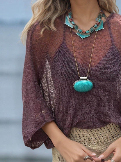 Round Neck Long Sleeve Cover-Up - Velveta Studio