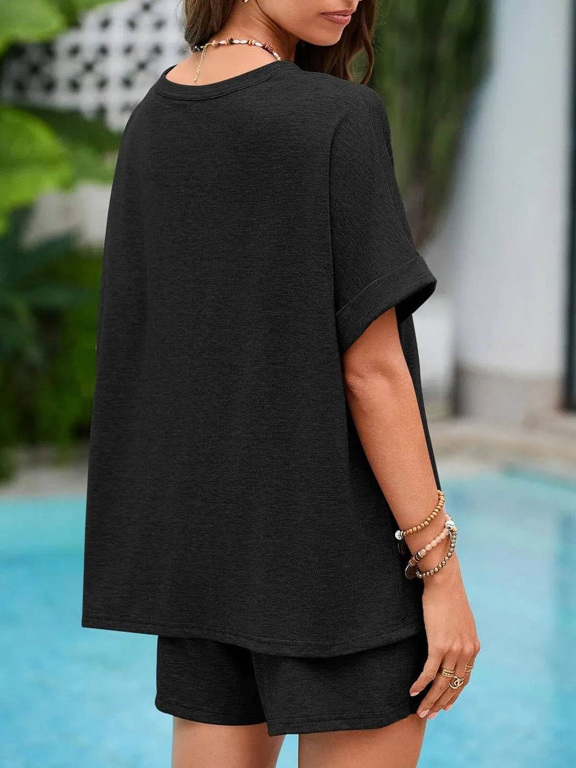 Round Neck Short Sleeve Top and Shorts Set - Velveta Studio
