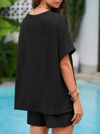 Round Neck Short Sleeve Top and Shorts Set - Velveta Studio