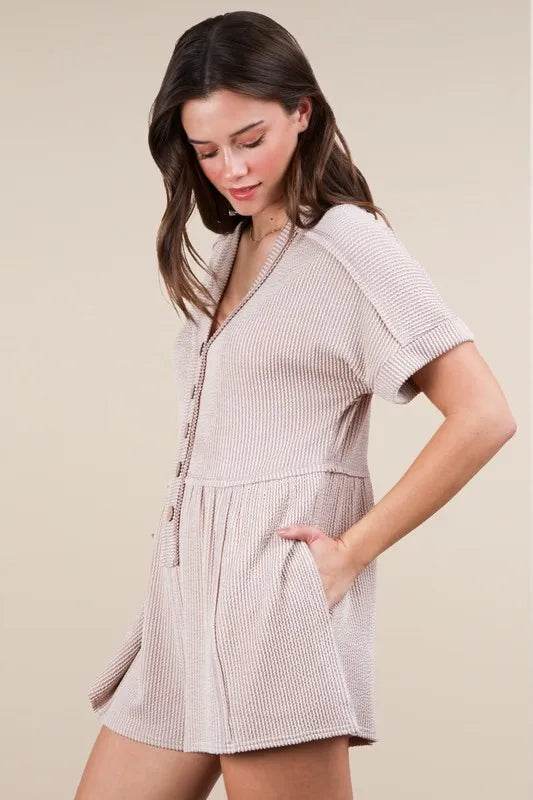 VERY J Two Tone Ribbed Knit Comfy Casual Romper - Velveta Studio