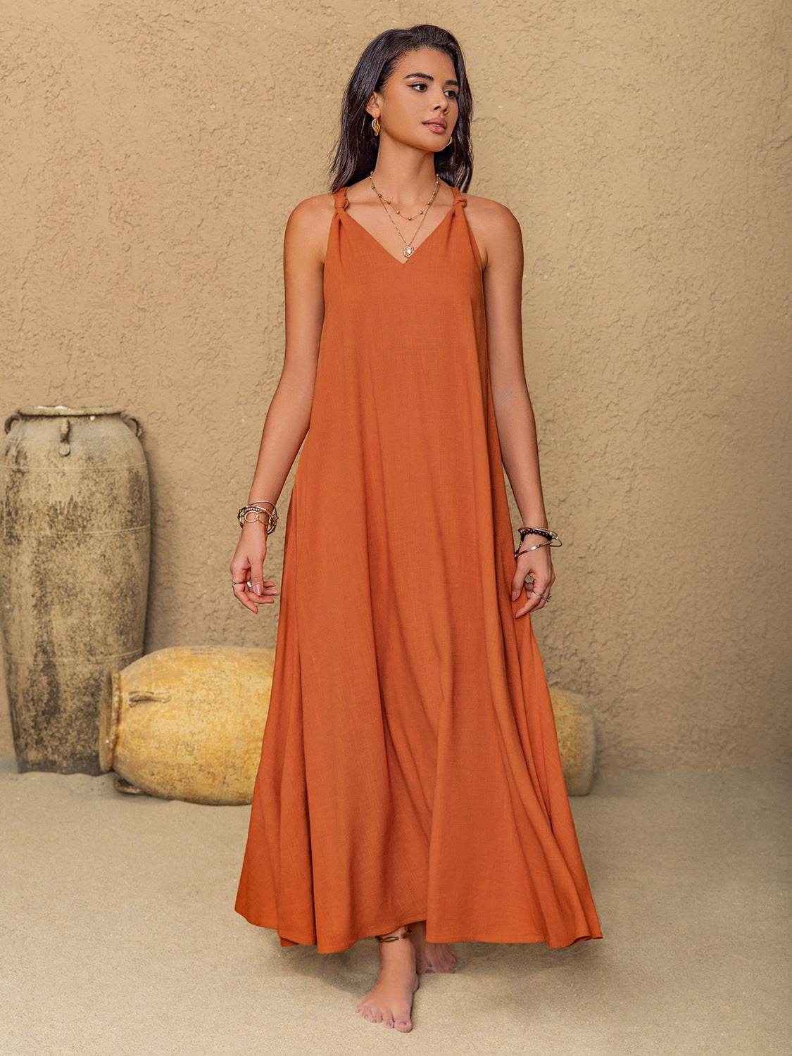 Ruched Twisted Back Sleeveless Maxi Cami Dress - Velveta Studio