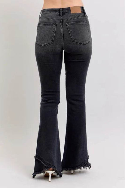 Full Size High Waist Flare W/ Mock Fray Tulip Hem Plus Size - Velveta Studio