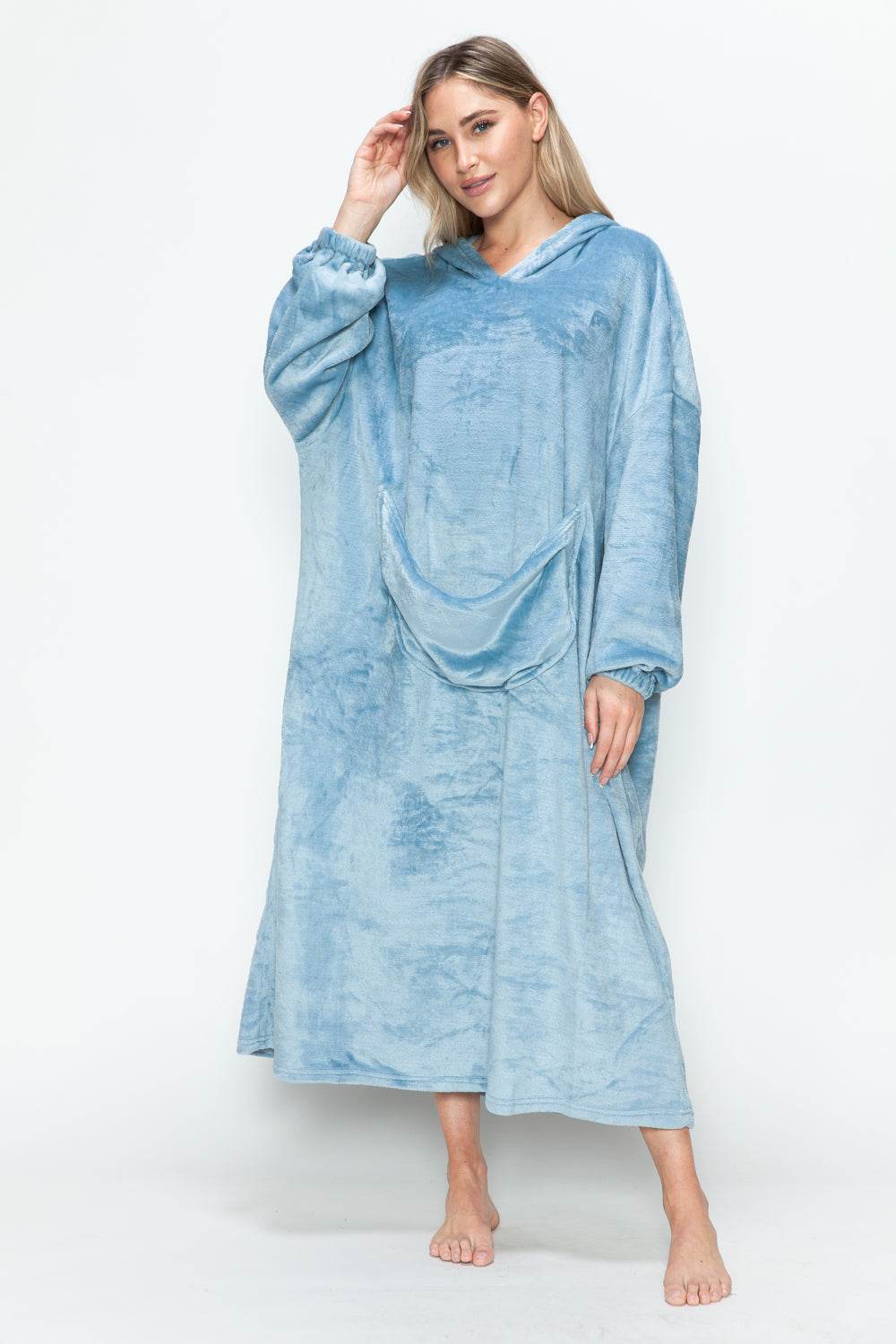 Double Take Full Size Pocketed Hooded Midi Lounge Dress - Velveta Studio