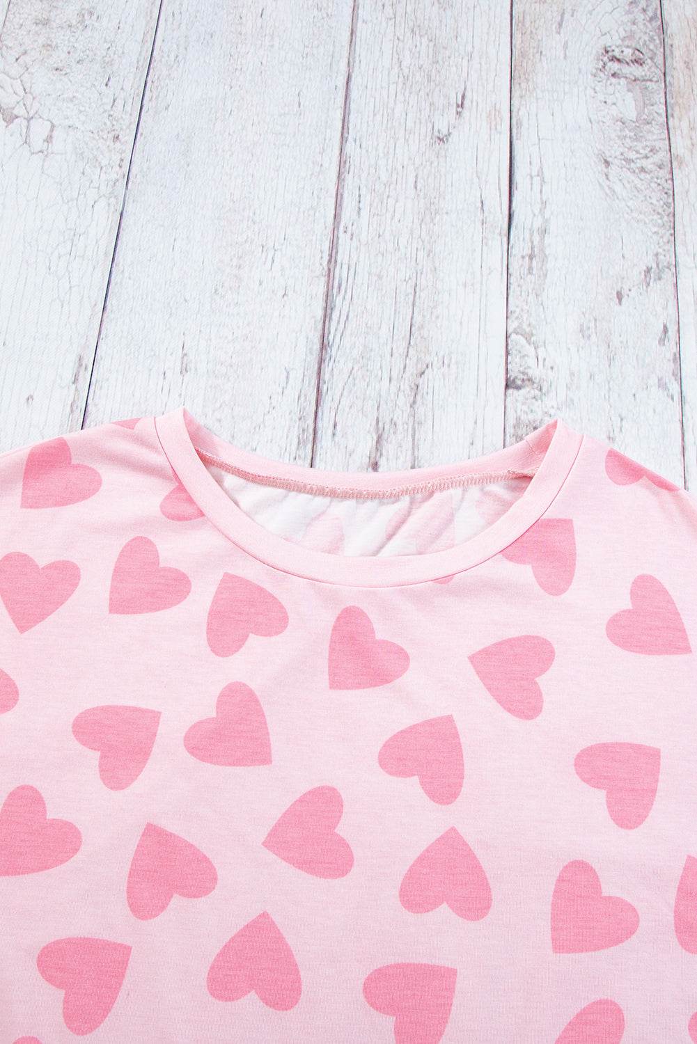 Heart Print Long Sleeve Top and Shorts Lounge Set - Velveta Studio