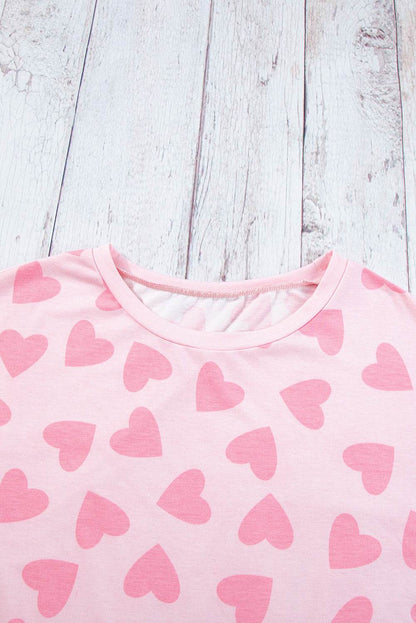 Heart Print Long Sleeve Top and Shorts Lounge Set - Velveta Studio