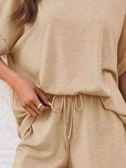 Round Neck Short Sleeve Top and Shorts Set - Velveta Studio