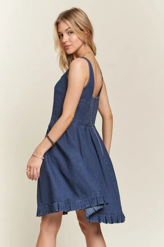 Smocked Denim Square Dress