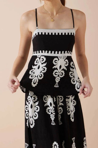 Printed Square Neck Cami and Wide Leg Pants Set - Velveta Studio