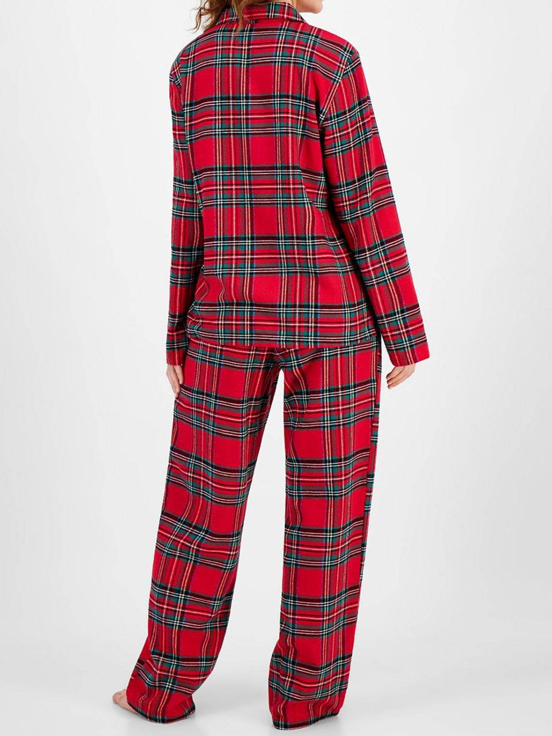 Plaid Collared Neck Button Up Top and Pants Lounge Set - Velveta Studio