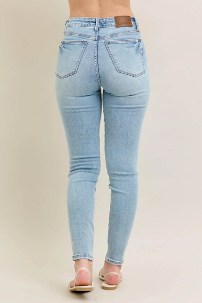 Full Size Mr Tummy Control Vintage Wash Skinny Jeans Plus Size - Velveta Studio