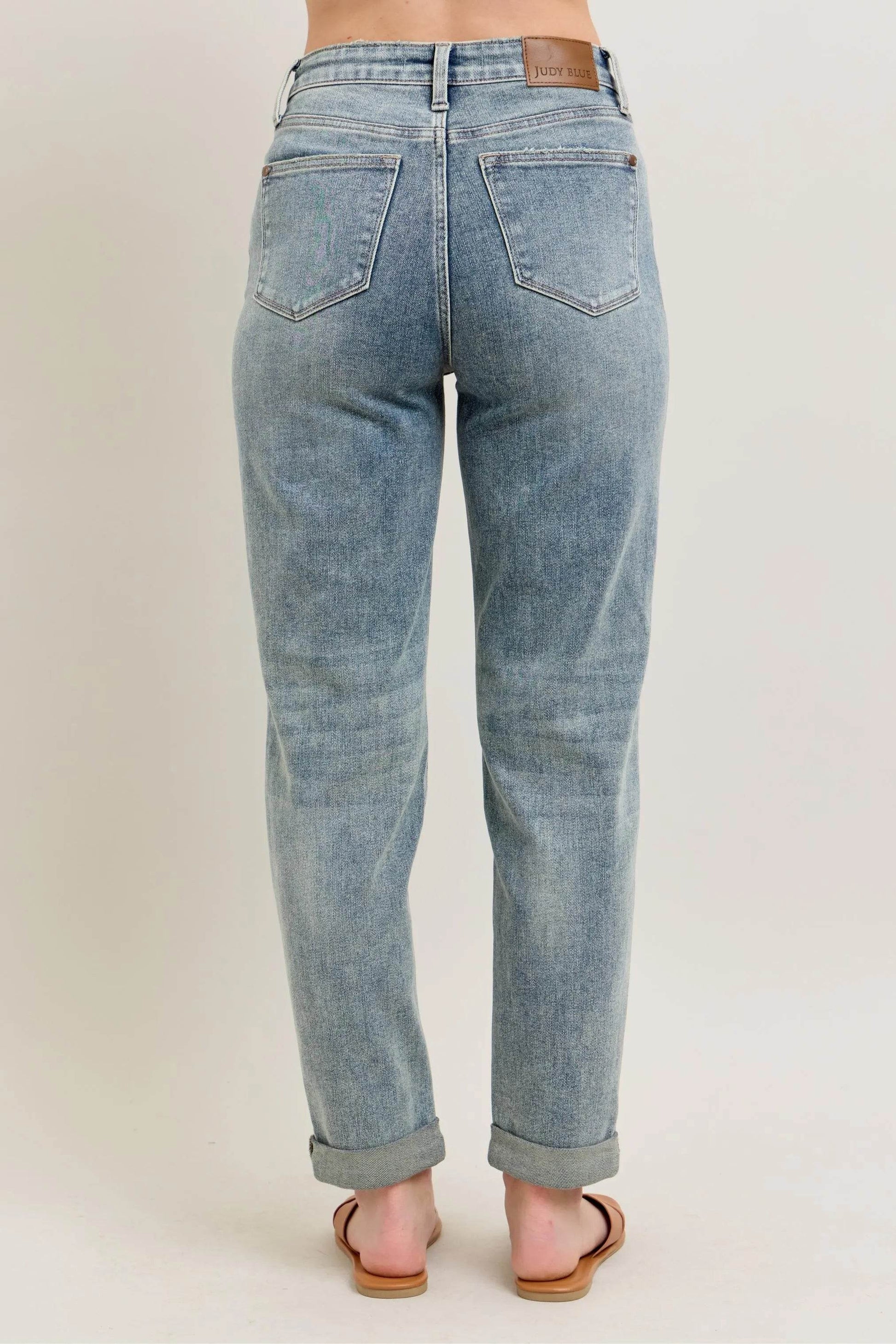 Judy Blue Full Size Hw Vintage Wash Double Roll Cuff Bf Jeans Plus Size - Velveta Studio