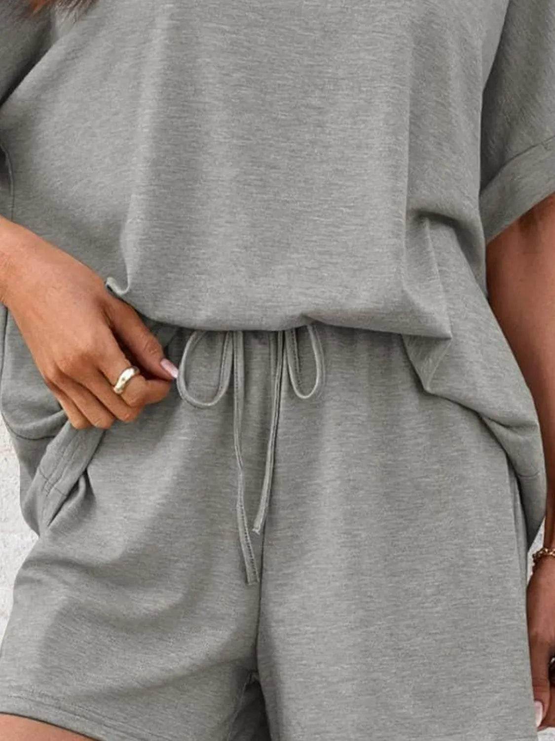Round Neck Short Sleeve Top and Shorts Set - Velveta Studio