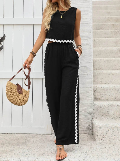 Round Neck Sleeveless Top and Pants Set - Velveta Studio