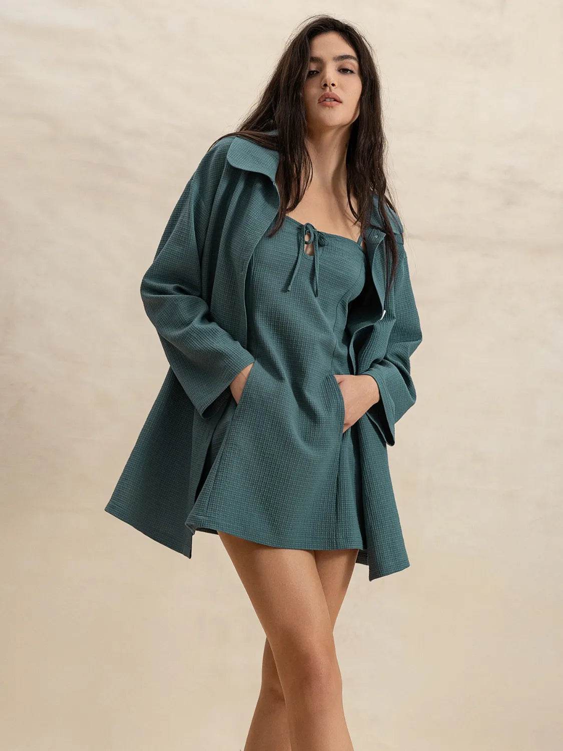 Tie Shoulder Mini Dress and Long Sleeve Top Set - Velveta Studio
