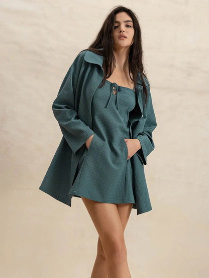 Tie Shoulder Mini Dress and Long Sleeve Top Set - Velveta Studio