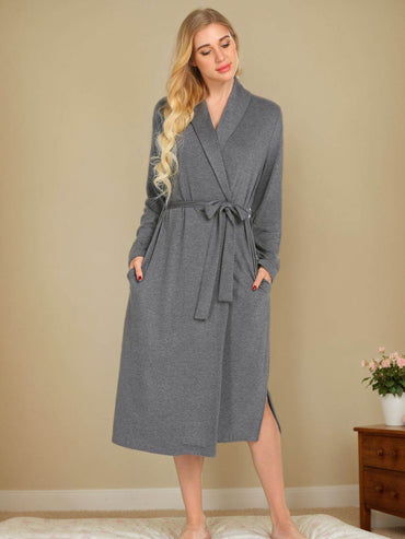 Tied Lounge Nightgown with Pockets - Velveta Studio