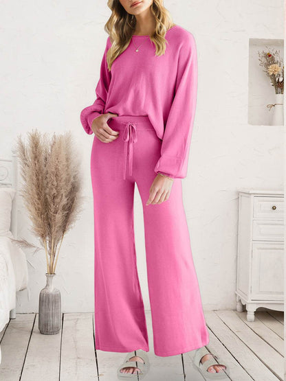 Long Sleeve Lounge Top and Drawstring Pants Set - Velveta Studio
