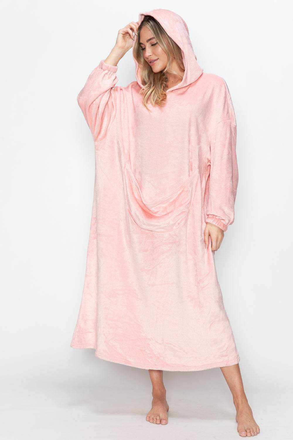 Double Take Full Size Pocketed Hooded Midi Lounge Dress - Velveta Studio