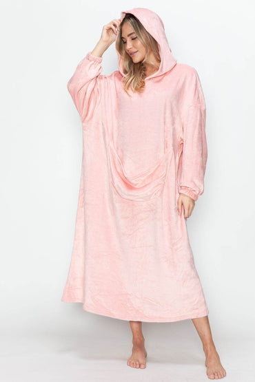 Double Take Full Size Pocketed Hooded Midi Lounge Dress - Velveta Studio