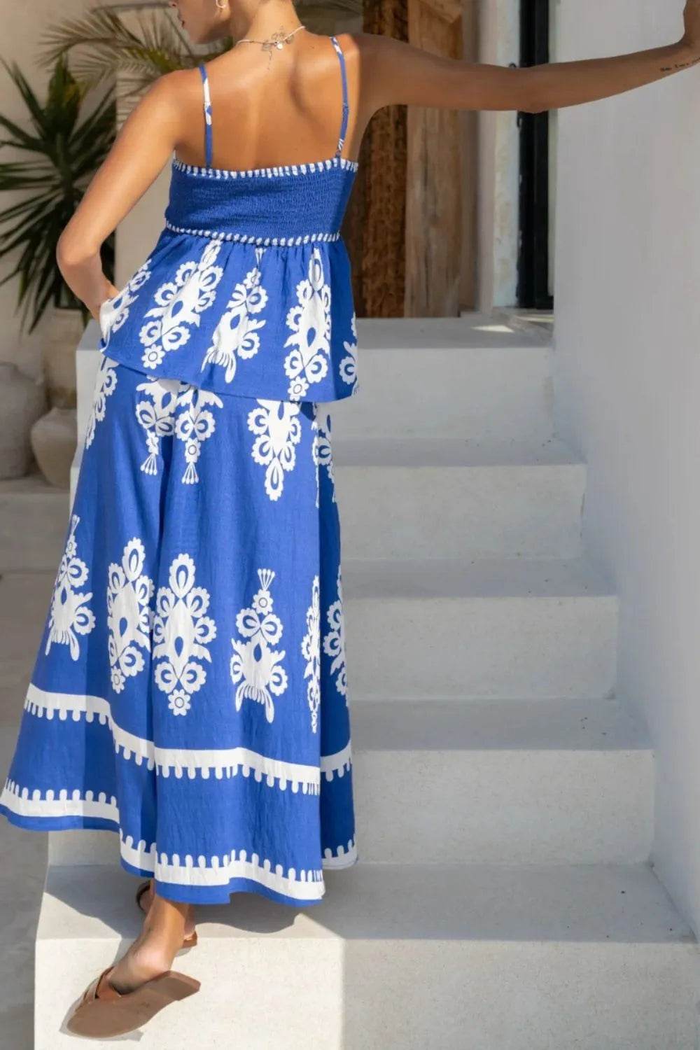 Printed Square Neck Cami and Wide Leg Pants Set - Velveta Studio