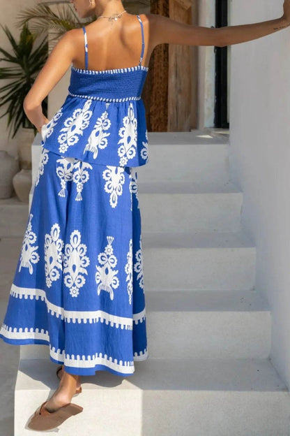 Printed Square Neck Cami and Wide Leg Pants Set - Velveta Studio