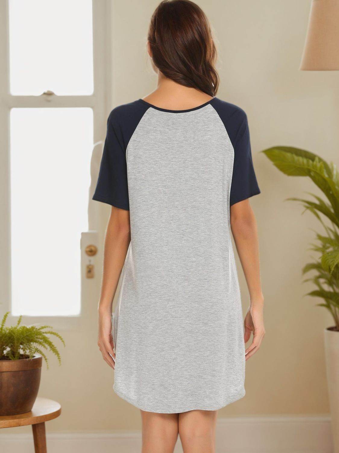 Round Neck Short Sleeve Contrast Lounge Dress - Velveta Studio