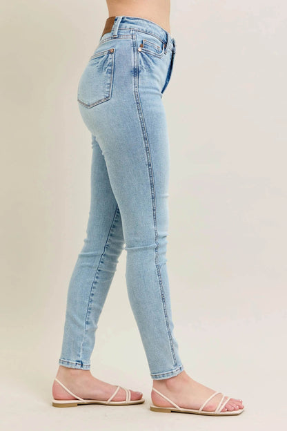 Full Size Mr Tummy Control Vintage Wash Skinny Jeans Plus Size - Velveta Studio