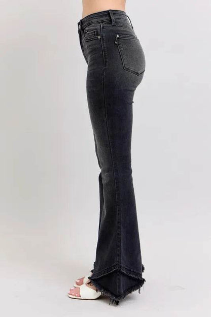 Full Size High Waist Flare W/ Mock Fray Tulip Hem Plus Size - Velveta Studio