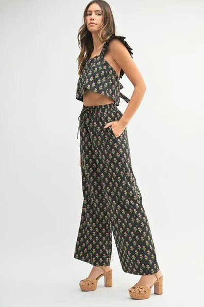 MABLE Floral Print Ruffle Top and Pants Set - Velveta Studio