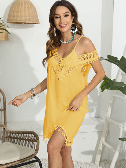 Tassel Scoop Neck Wide Strap Cover-Up - Velveta Studio