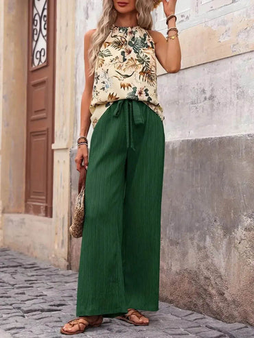 Printed Tank Top and Wide Leg Pants Set - Velveta Studio