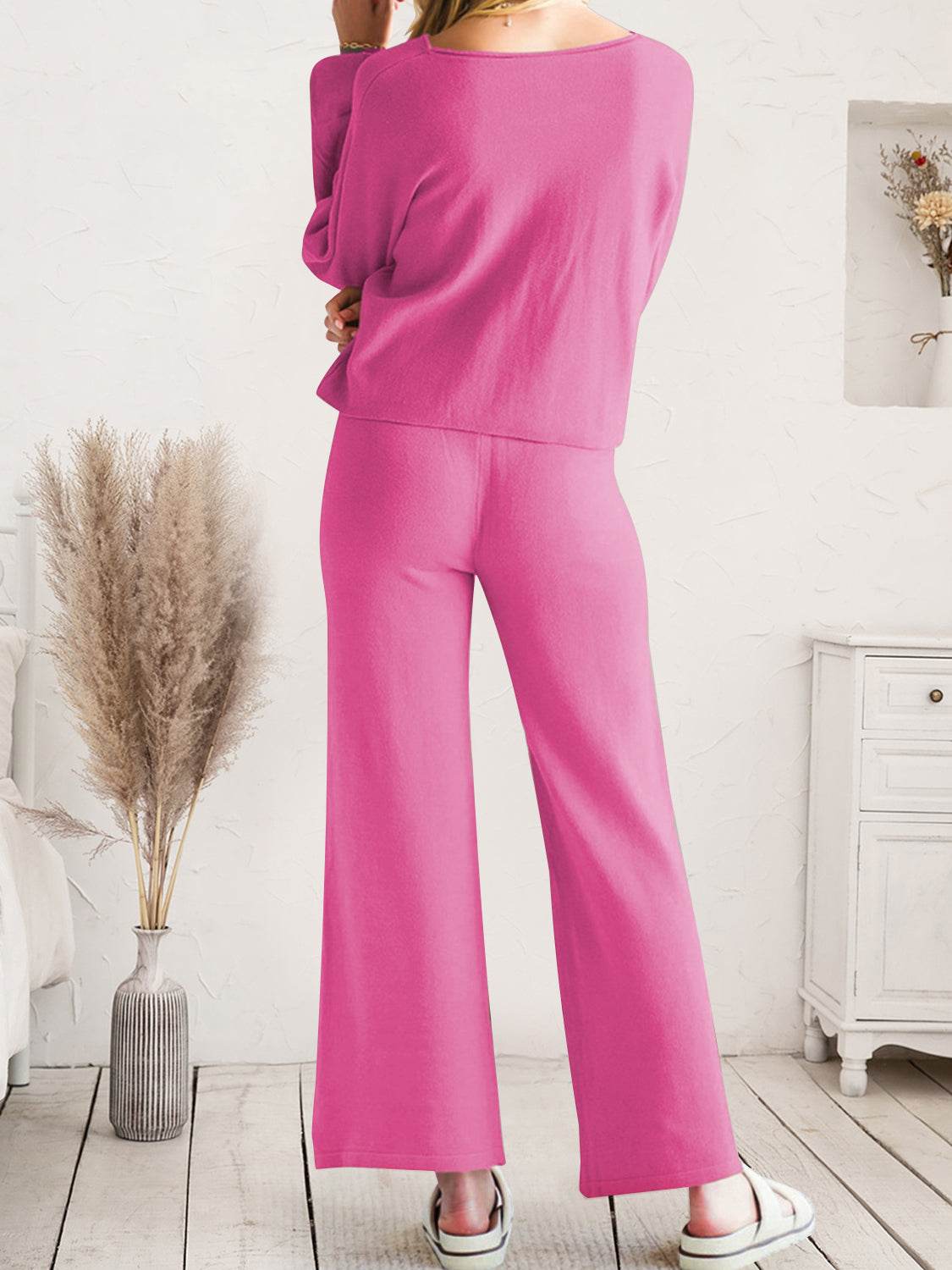 Long Sleeve Lounge Top and Drawstring Pants Set - Velveta Studio