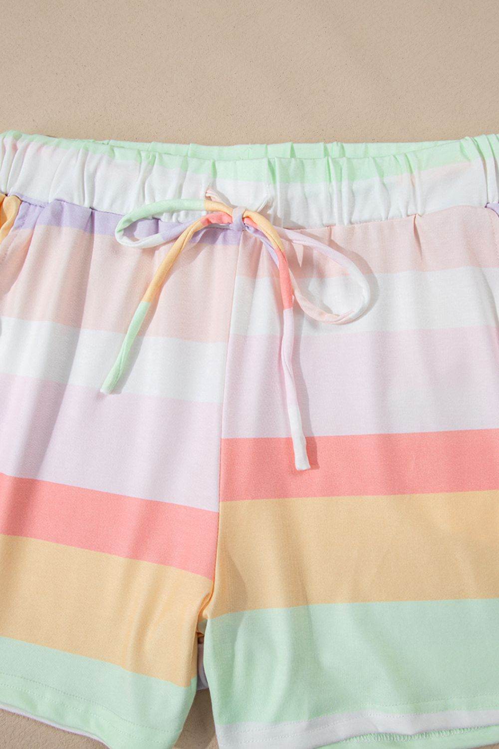 Rainbow Striped Round Neck T Shirt and Shorts Lounge Set - Velveta Studio