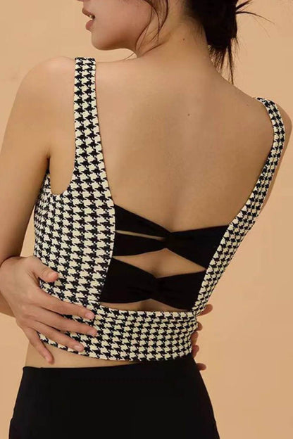 Crisscross Back Houndstooth Active Bra - Velveta Studio