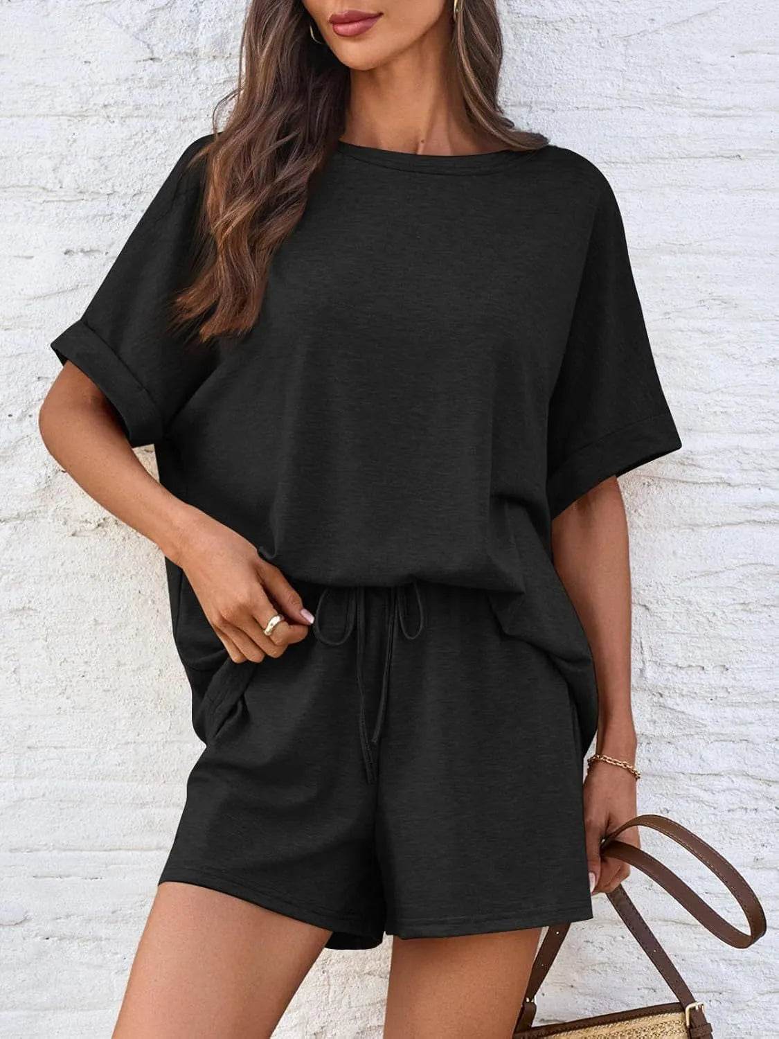 Round Neck Short Sleeve Top and Shorts Set - Velveta Studio
