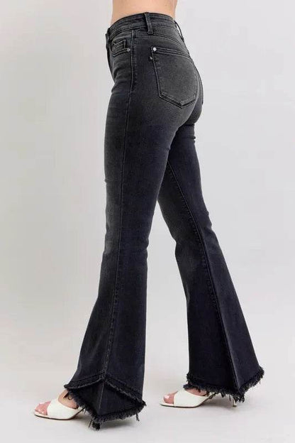Full Size High Waist Flare W/ Mock Fray Tulip Hem Plus Size - Velveta Studio