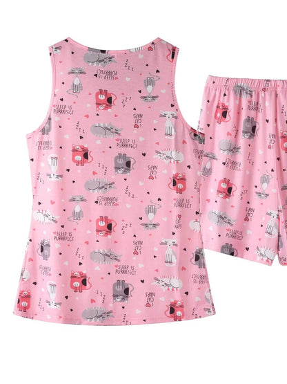 Printed Round Neck Top and Shorts Lounge Set - Velveta Studio