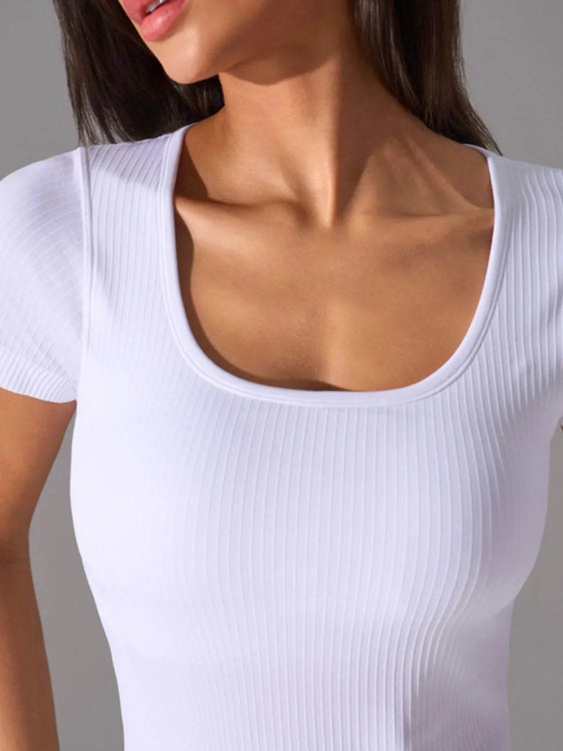 Square Neck Active T-Shirt with Detachable Chest Pads - Velveta Studio