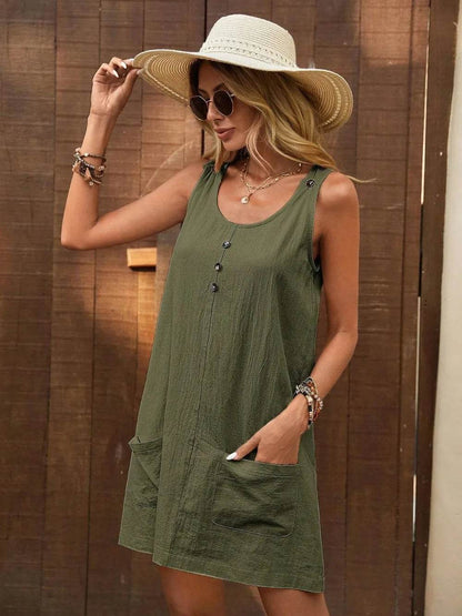 Decor Button Mini Tank Dress with Pockets - Velveta Studio