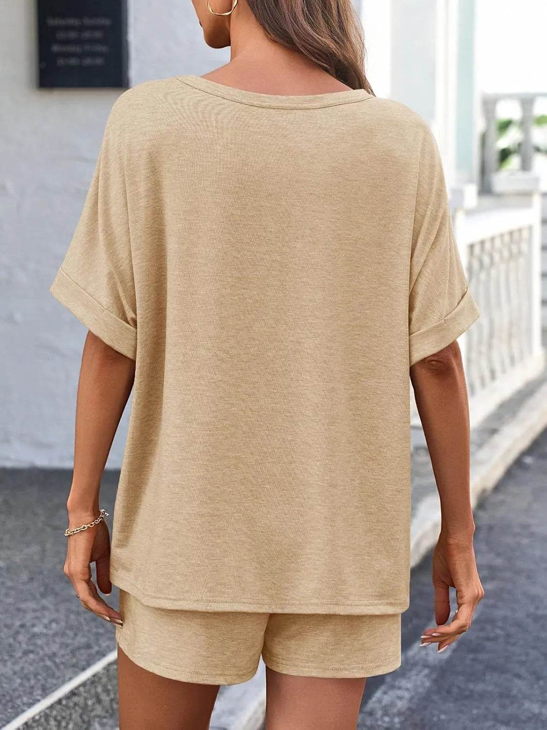 Round Neck Short Sleeve Top and Shorts Set - Velveta Studio