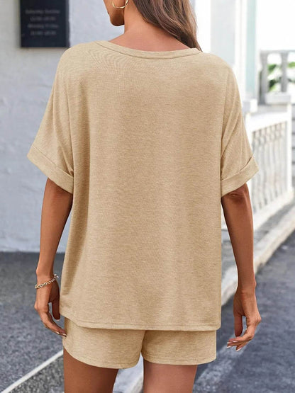 Round Neck Short Sleeve Top and Shorts Set - Velveta Studio